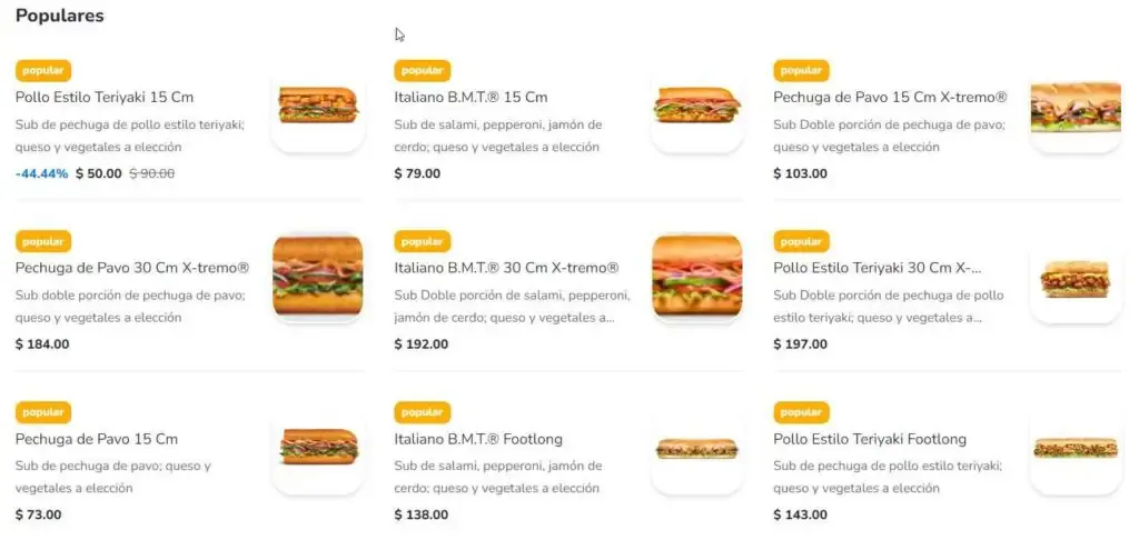Subway Menú