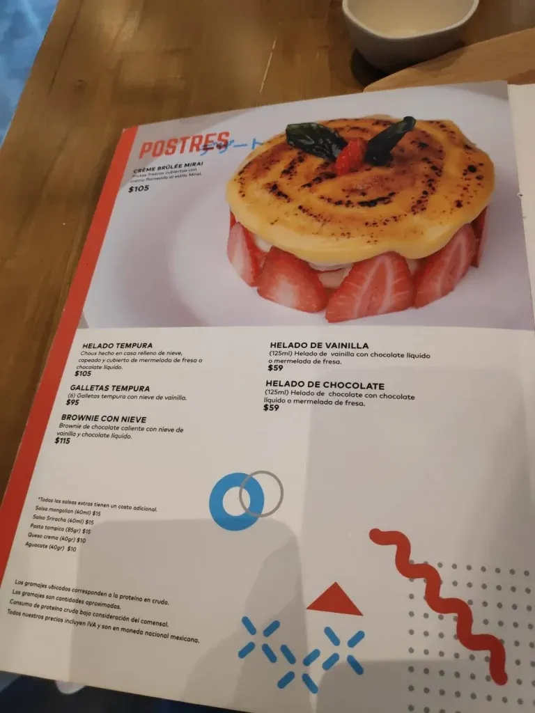 Mirai Postres Menu