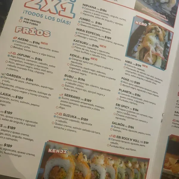 Mirai Sushi Menu