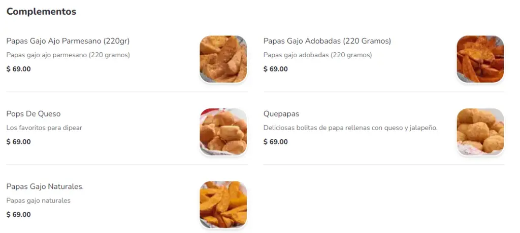 Pizza Hut Complementos Menú