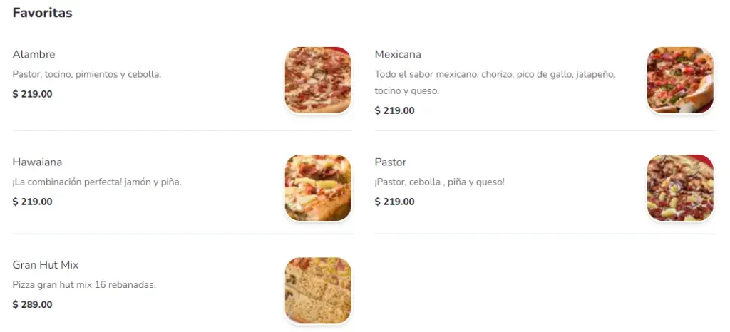 Pizza Hut Seleccionado para ti Menú