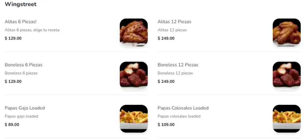Pizza Hut Wingstreet Menú