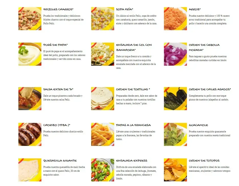 Pollo Feliz Complementos Menú