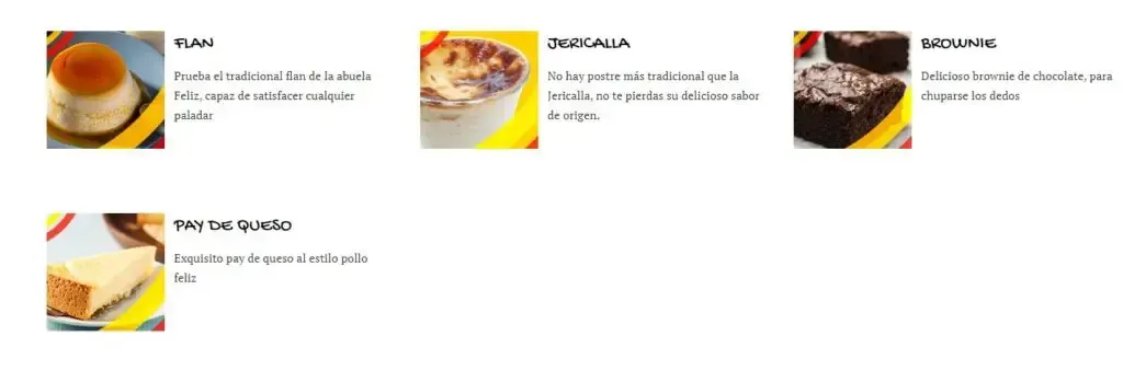 Pollo Feliz Postres Menú