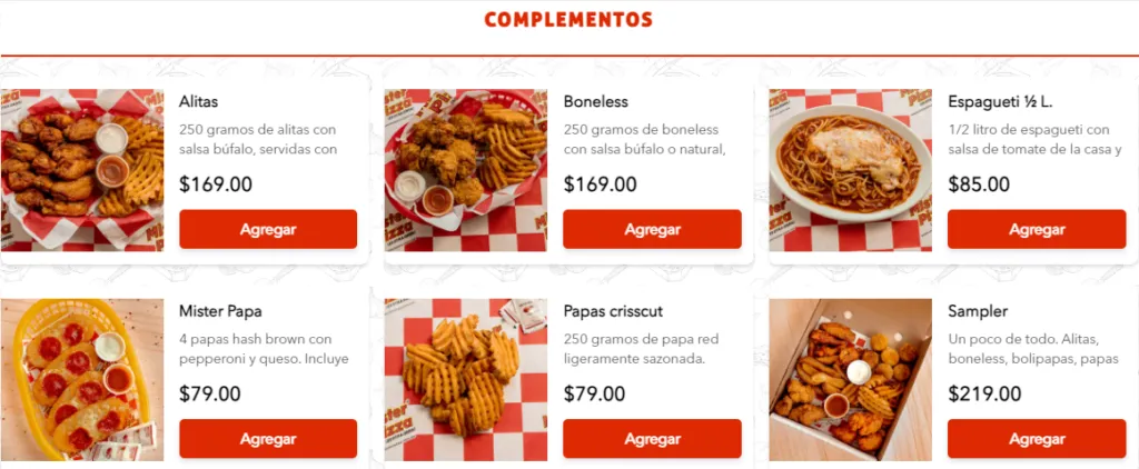 Mister Pizza Complementos Menú