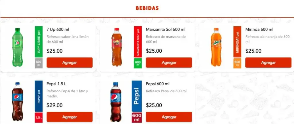 Mister Pizza México Bebidas Precios