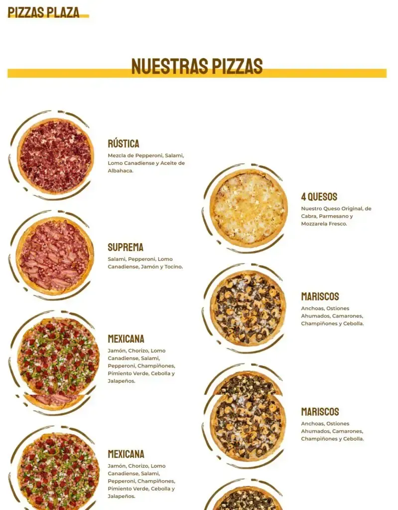 Pizzas Plaza Menú