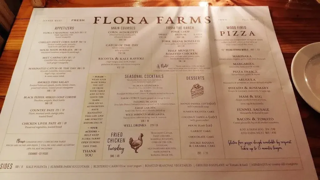 Flora Farms Wood-Fired Pizza Menu
