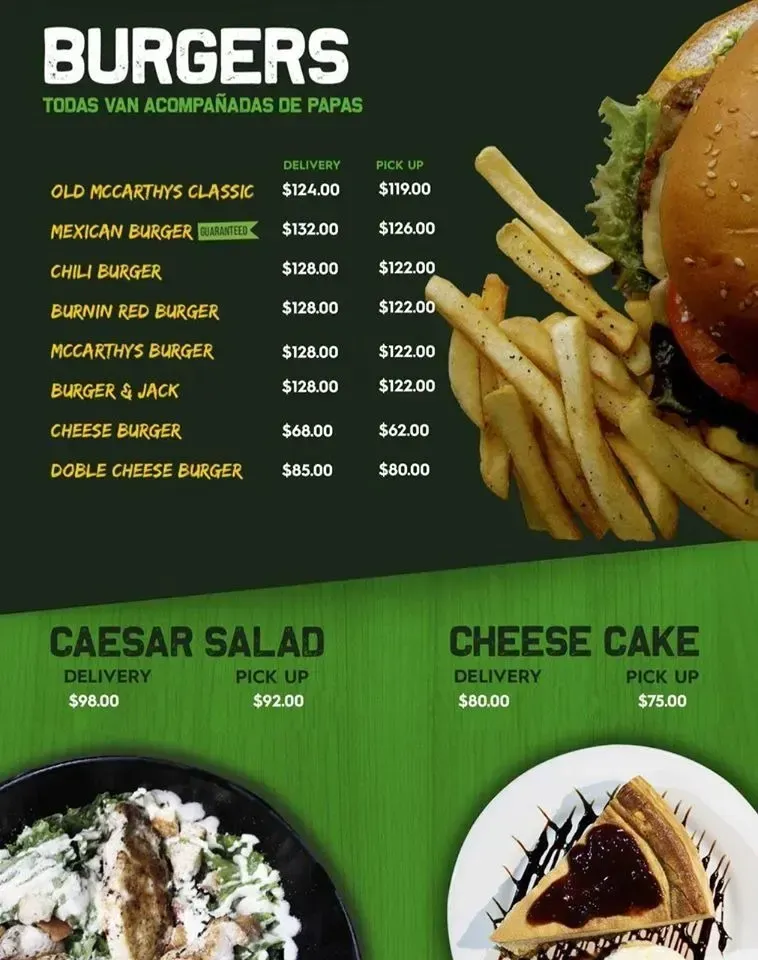 McCarthy’s Burger Menú