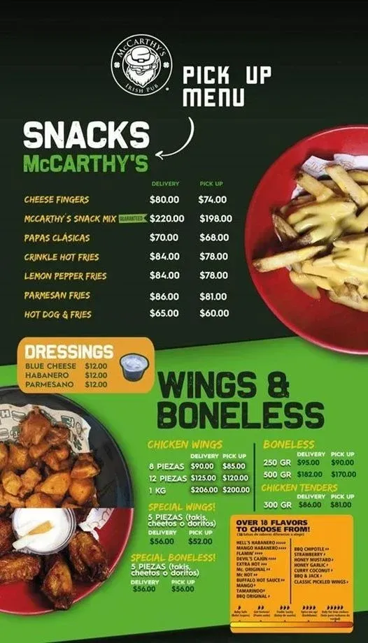 McCarthy’s Snacks Menú