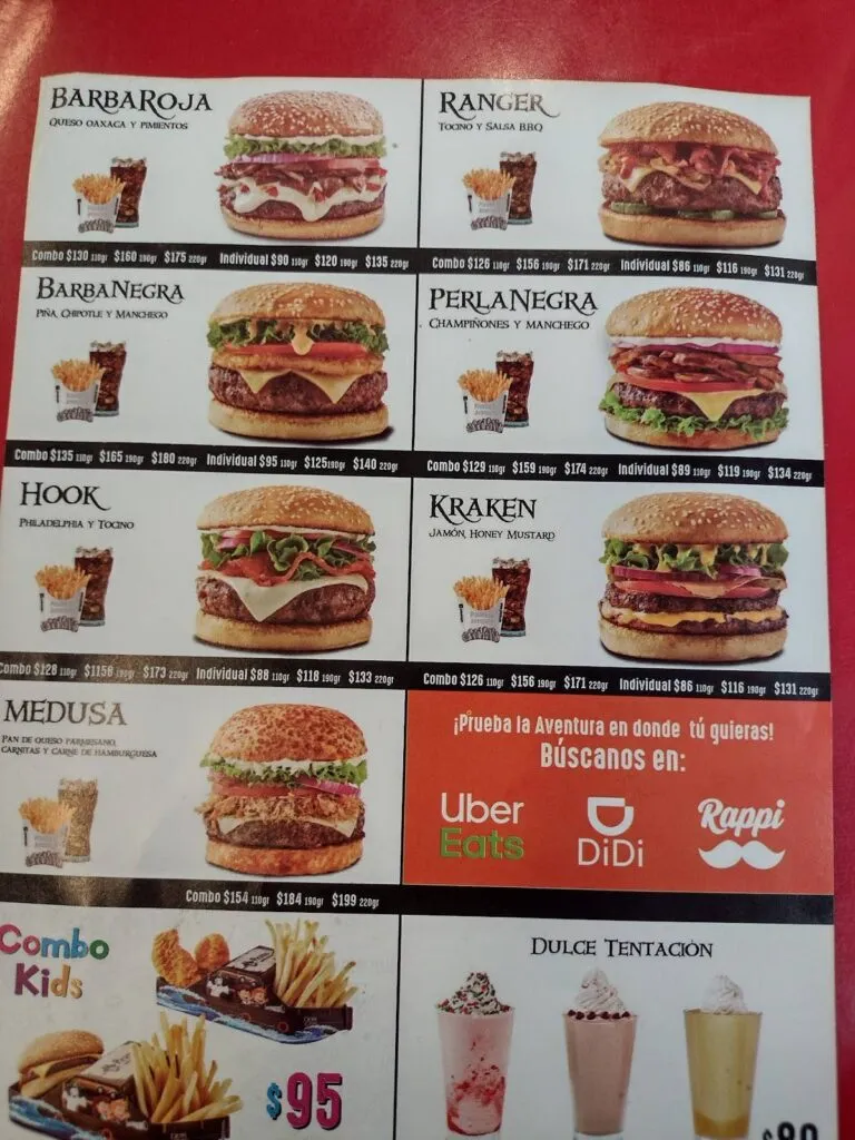 Pirates Burgers Menú Combos