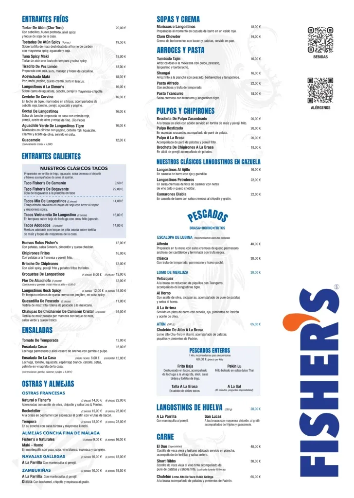 Fishers Carne Menú