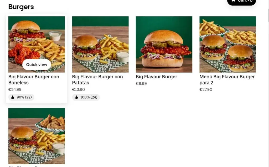 Wingstop Burgers Menú